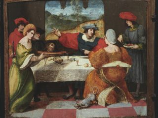 Questa seconda immagine costituisce il pendant (il compagno) della tavola precedente. Se la prima raffigurava l'inizio del ministero di San Giovanni Battista (il Battesimo di Cristo), questa ne raffigura la tragica conclusione: il Banchetto di Erode, ovvero il momento della presentazione della testa del Battista.