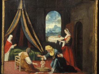 Questa terza tavola completa magnificamente il ciclo narrativo dedicato alla vita di San Giovanni Battista. Qui è raffigurata la Nascita di San Giovanni Battista, un tema molto caro all'iconografia cristiana che permetteva agli artisti di dipingere scene di interni domestici intimi e dettagliati.