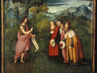 Questa quarta tavola si inserisce perfettamente nel ciclo della vita di San Giovanni Battista, raffigurando il momento della sua Predicazione nel deserto.